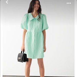 Buttoned Puff Sleeve Jacquard Mini Dress